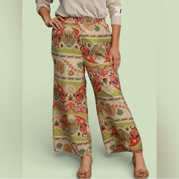Umgee Pants - Umgee Wide Leg Green Print Pants Size Medium NWT